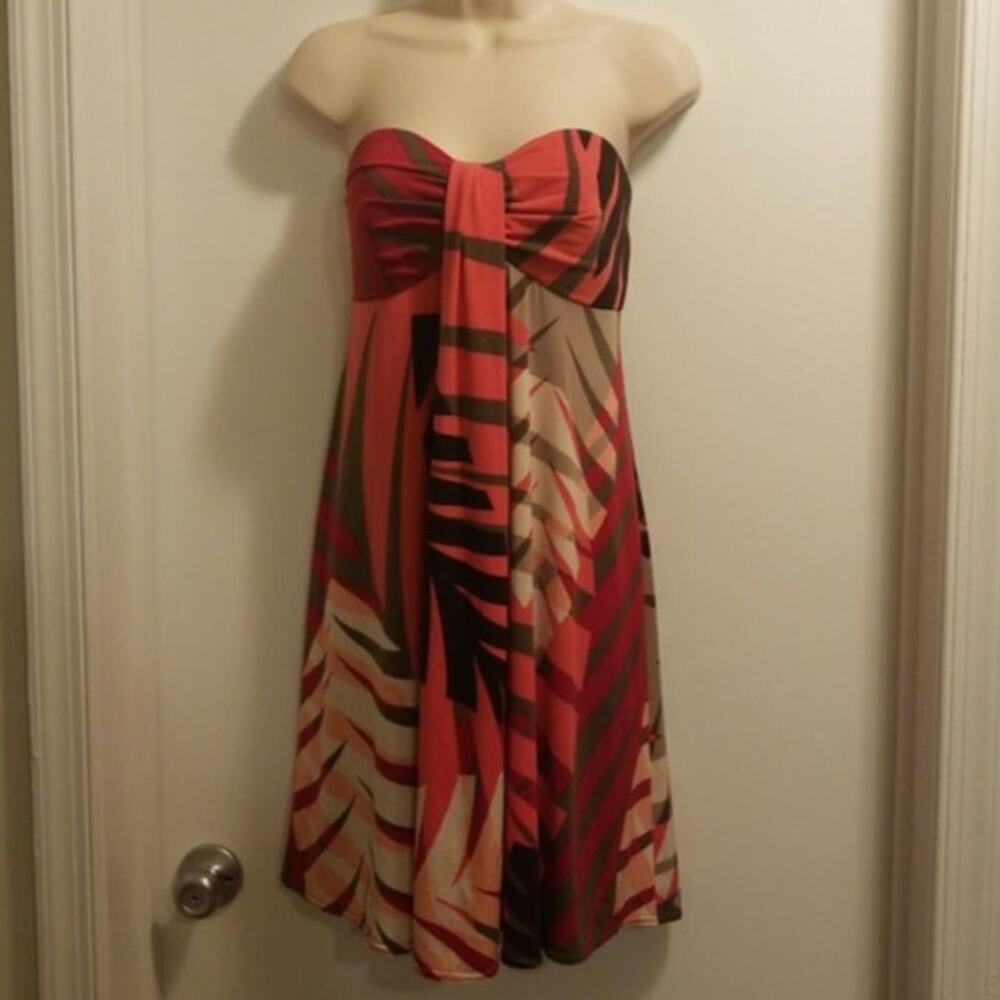 R&M Richards dress size 12 FLAW women's multi-rust colored printed strapless